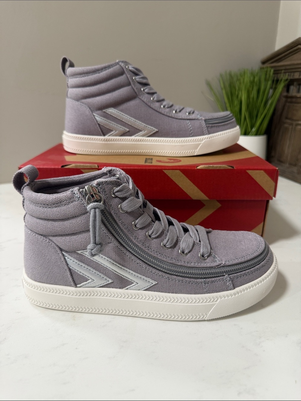 Billy Kids Adaptive Gray High-Top Canvas Sneakers with Side Zip